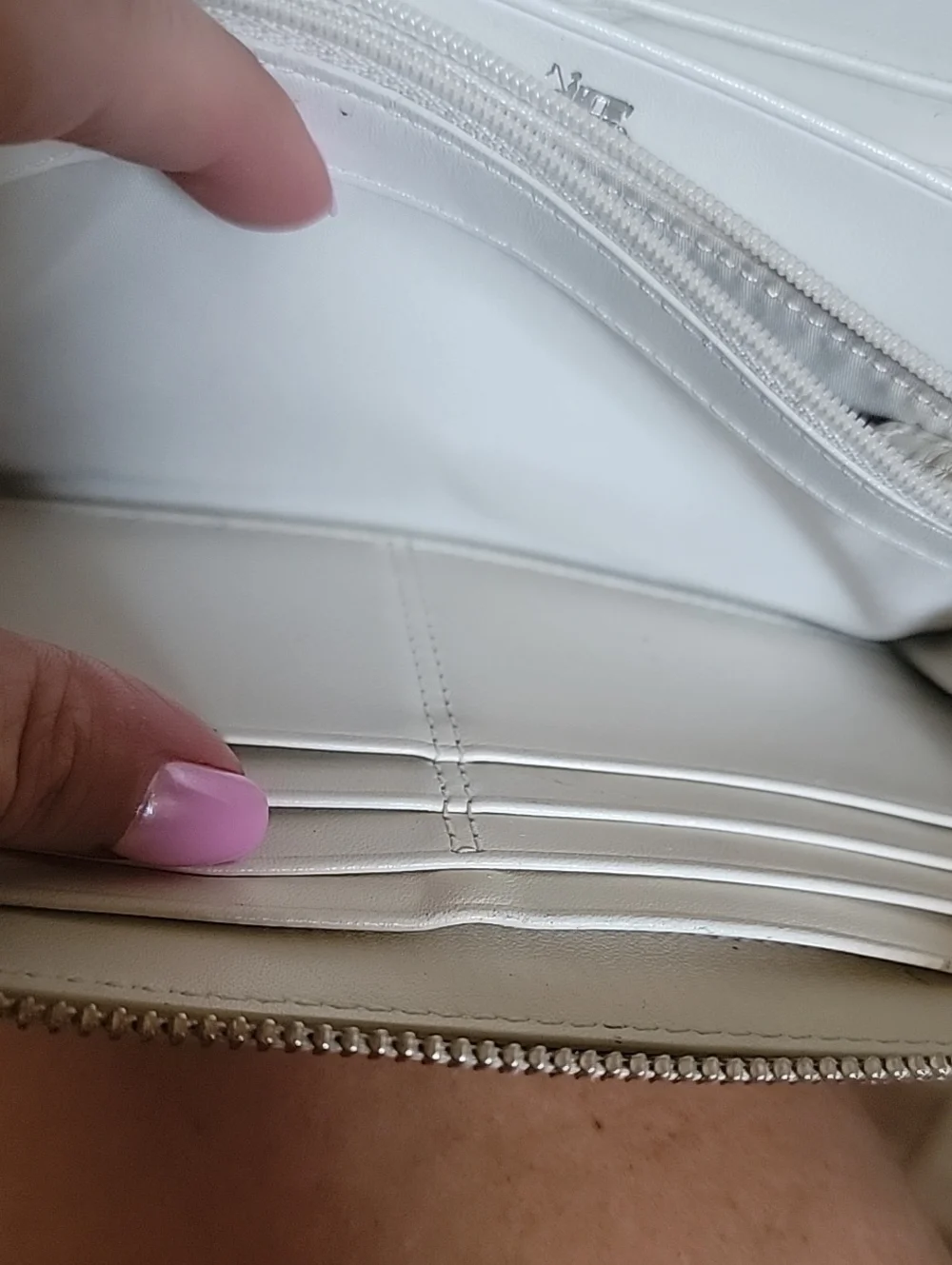 Coach Beige OP Art Signature Zip Wallet with Cream Center Stripe